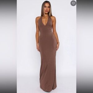 White Fox Boutique Chocolate Backless Maxi Dress